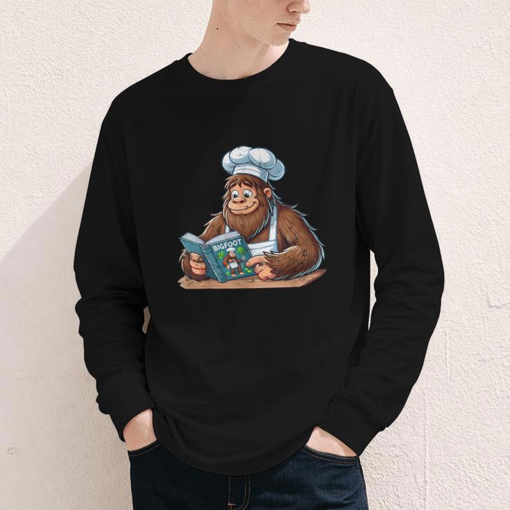 Bigfoot Reading a Cookbook Youth Long Sleeve Tee