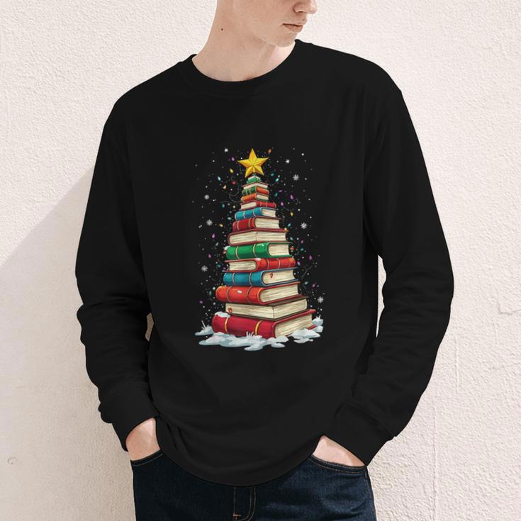 Book Christmas Tree Book Lover Teacher Librarian Youth Long Sleeve Tee
