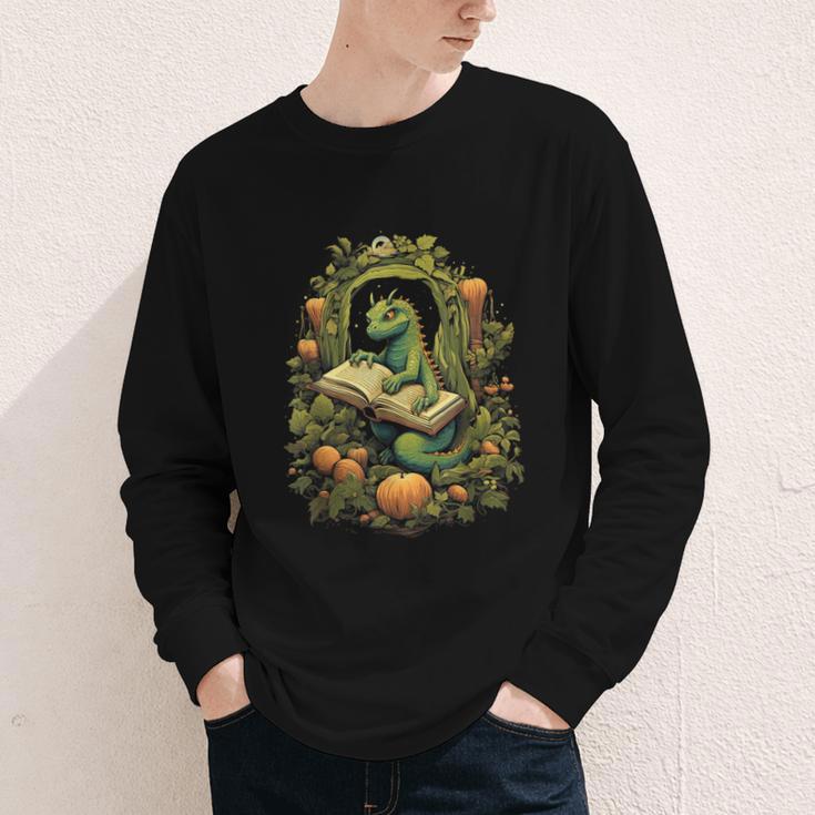 Book Dragon Reading Books Bookworm Fantasy Youth Long Sleeve Tee