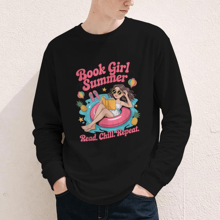 Book Girl Summer Beach Vacation Book Lover Youth Long Sleeve Tee