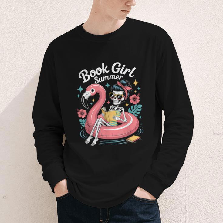 Book Girl Summer Skeleton Reading Books Lovers Beach Youth Long Sleeve Tee