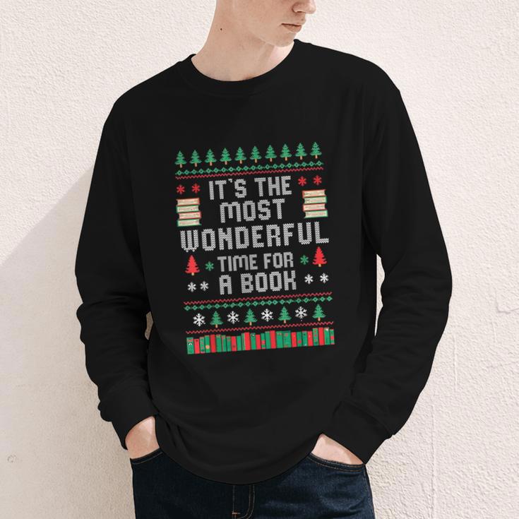 Book Lover Christmas Reader Ugly Sweater Tee Xmas New Year Youth Long Sleeve Tee