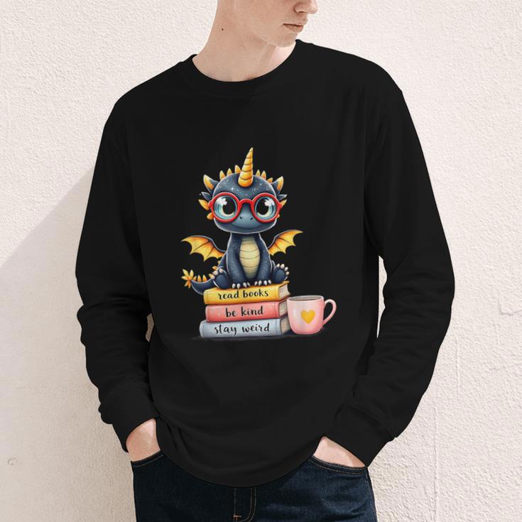 Book Lover Cute Baby Dragon Reading Youth Long Sleeve Tee