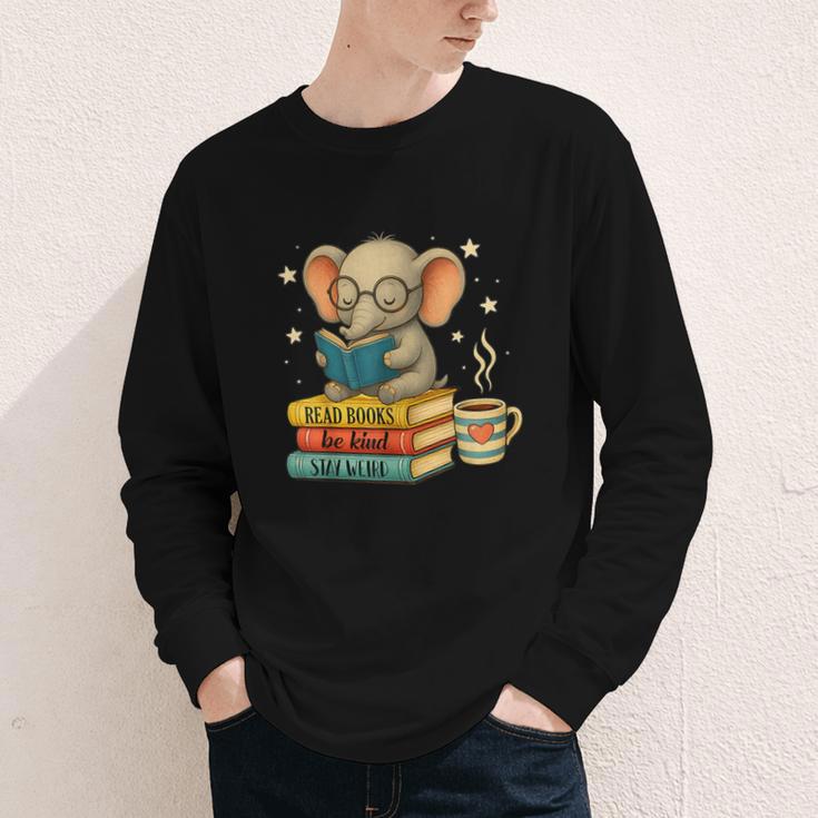 Book Lover Elephant Reading Books Library Read Books Be Kind Youth Long Sleeve Tee