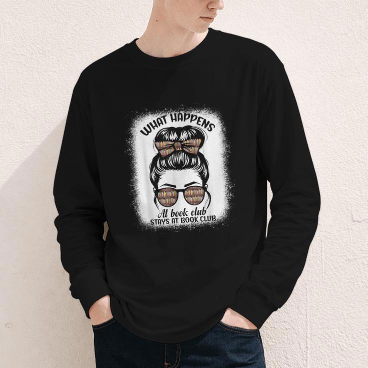 Book Lover What Happens At Book Club Stays Messy Bun Girls Youth Long Sleeve Tee