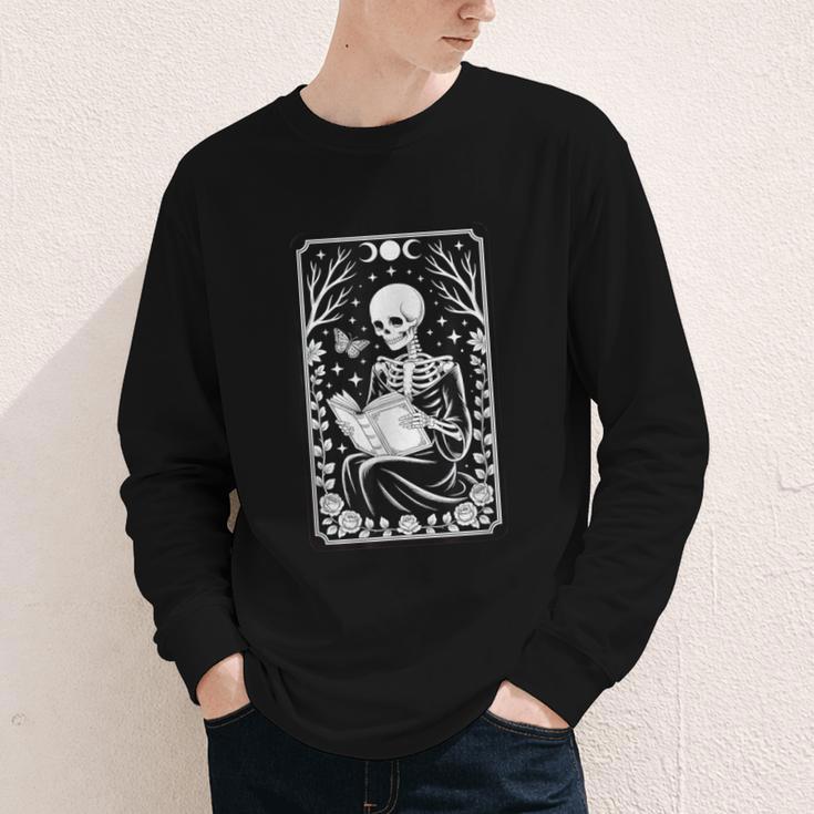 Book Lover The Reader Tarot Card Skeleton Reading Youth Long Sleeve Tee