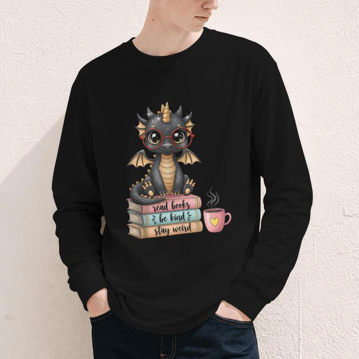Book Lover Stay Weird Be Kind Read Books Baby Dragon Youth Long Sleeve Tee