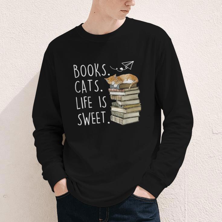 Book Lovers Books Cats Life Is Sweet Cat Lovers Youth Long Sleeve Tee