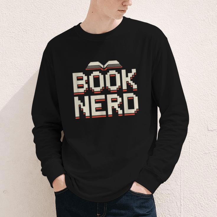 Book Nerd Retro Pixel Reading Librarian Aesthetic Youth Long Sleeve Tee