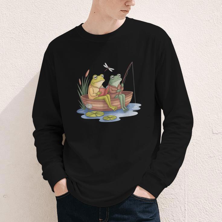 Book Shirt Frog Toad Fishing Vintage Book Frog Youth Long Sleeve Tee