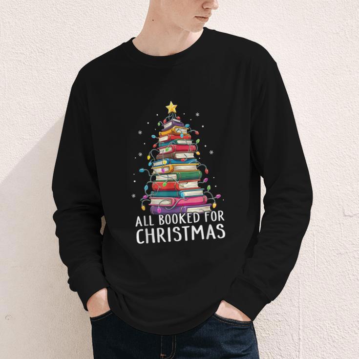 All Booked For Christmas Book Christmas Tree Lights Youth Long Sleeve Tee