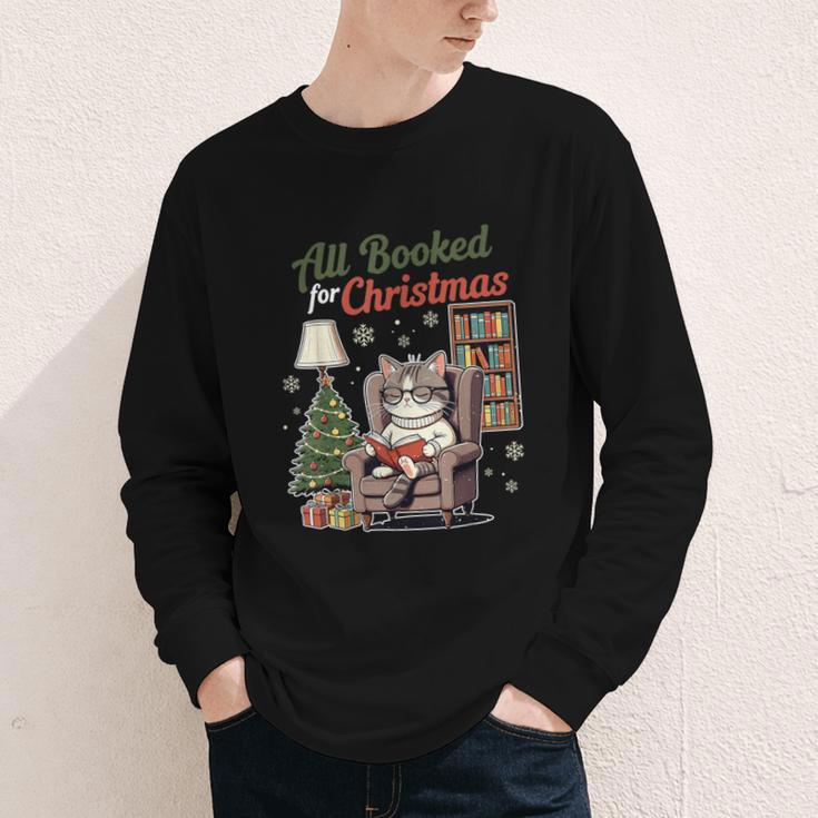 All Booked For Christmas Cute Bookish Cat Lover Youth Long Sleeve Tee