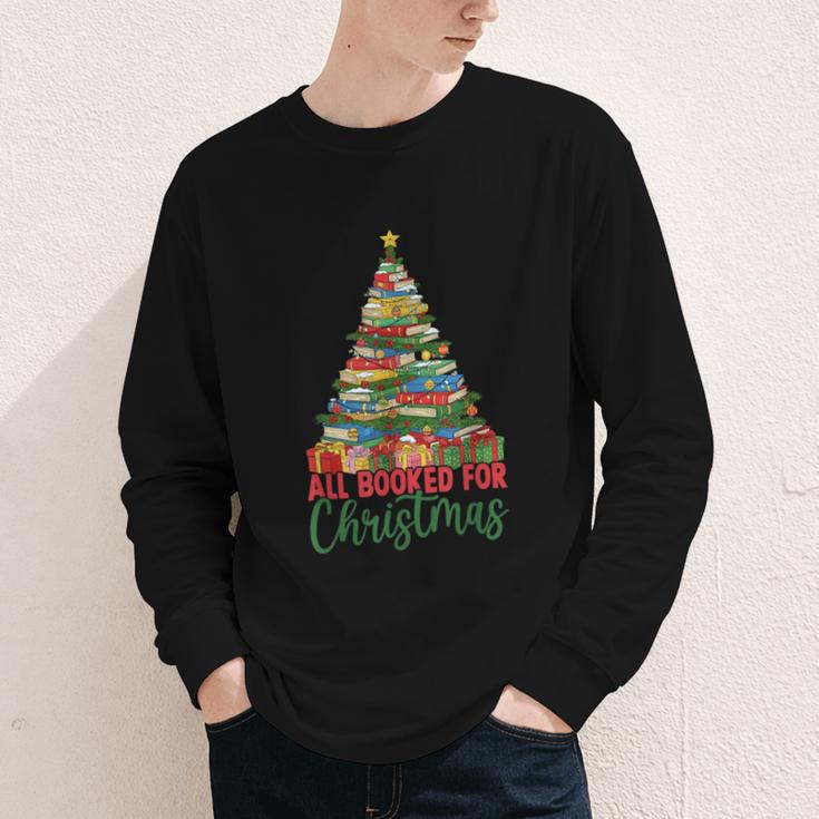 All Booked For Christmas Reading Books Librarian Holiday Youth Long Sleeve Tee