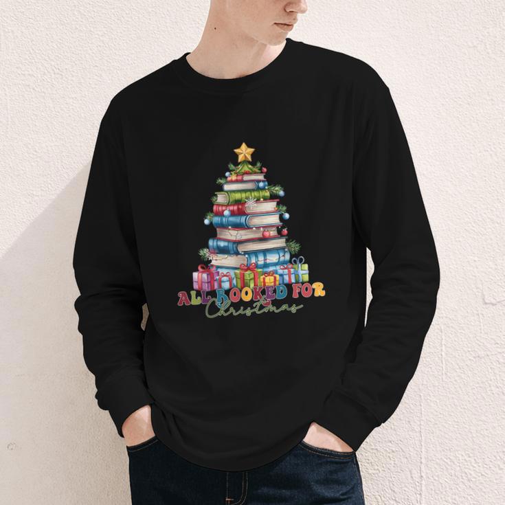 All Booked For Christmas Teacher Reading Student Bookworm Youth Long Sleeve Tee