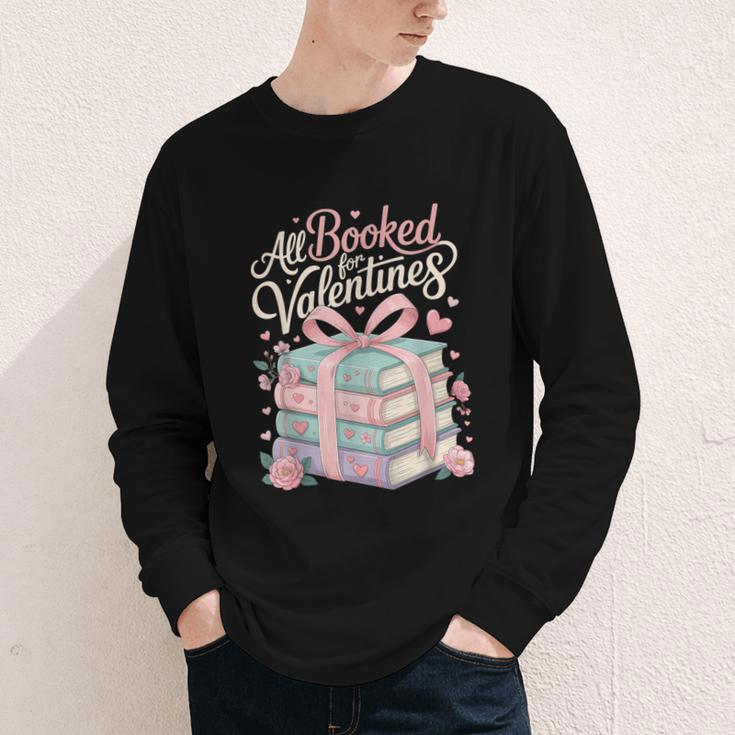 All Booked For Valentines Stacked Books Youth Long Sleeve Tee