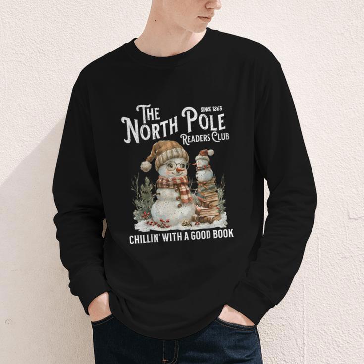 Bookish Christmas North Pole Book Club Snowman Book Worm Youth Long Sleeve Tee