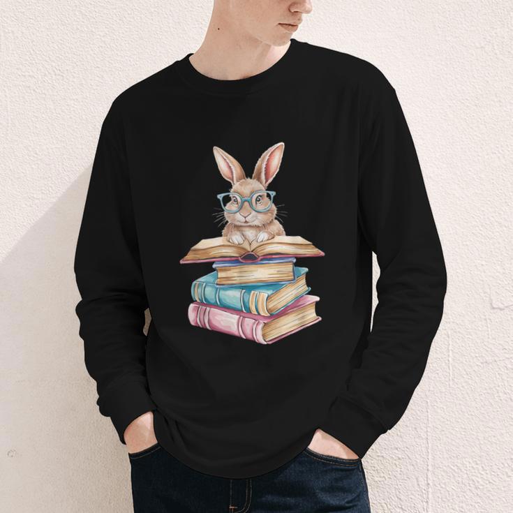 Books Bookworm Reader Book Cute Reading Bunny With Glasses Youth Long Sleeve Tee