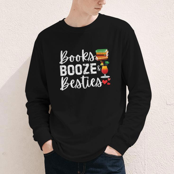 Books Booze And Besties Book Lover Bestie Squad Twinning Youth Long Sleeve Tee