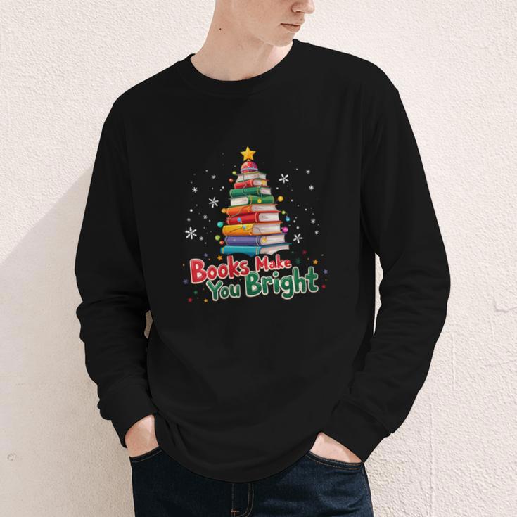 Books Make You Bright Christmas Librarian Book Lover Youth Long Sleeve Tee