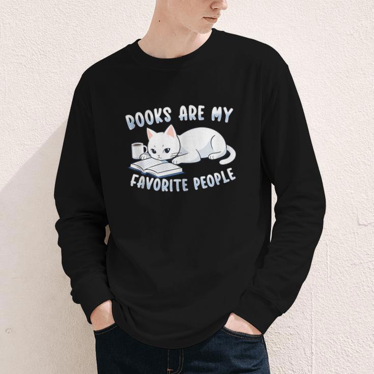 Books Are My Favorite People Cat With Coffee Mug Book Lovers Youth Long Sleeve Tee