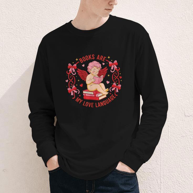 Books Are My Love Language Cupid Reading Book Valentines Day Youth Long Sleeve Tee