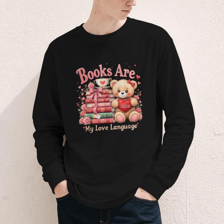 Books Are My Love Language Teddy Bear Book Lovers Valentine Youth Long Sleeve Tee