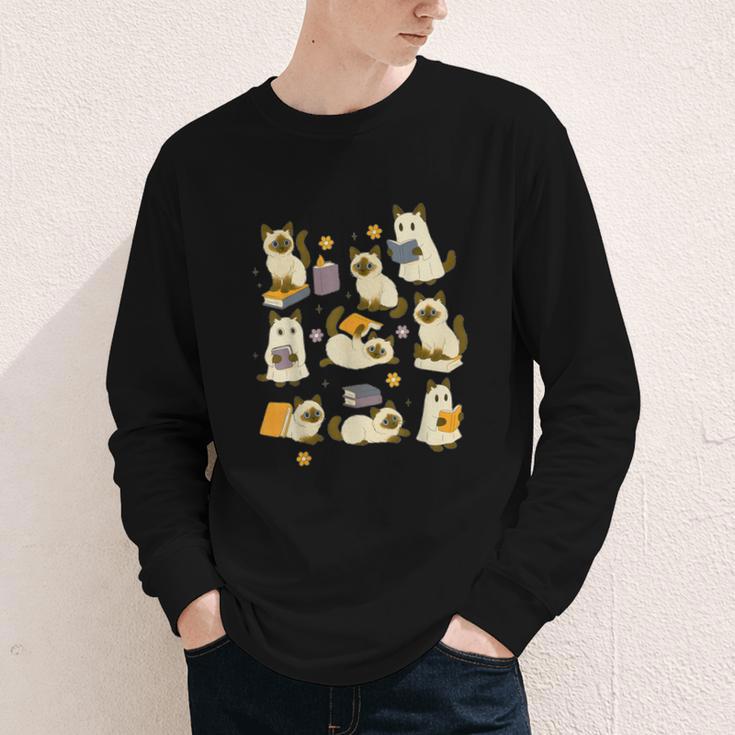 Books Lover Bookish Ghost Himalayan Cat Reading Halloween Youth Long Sleeve Tee Books Lover Bookish Ghost Himalayan Cat Reading Halloween Youth Long Sleeve Tee