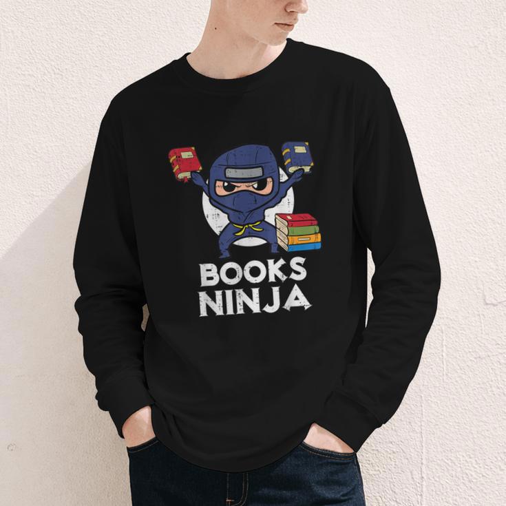 Books Ninja Read Reading Librarian Book Toddler Boys Kids Youth Long Sleeve Tee