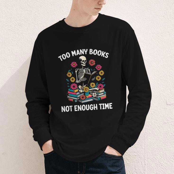 Too Many Books Not Enough Time Skeleton Flowers Reader Youth Long Sleeve Tee Too Many Books Not Enough Time Skeleton Flowers Reader Youth Long Sleeve Tee