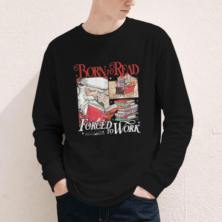 Born To Read Forced To Work Santa Christmas Book Lover Retro Youth Long Sleeve Tee Born To Read Forced To Work Santa Christmas Book Lover Retro Youth Long Sleeve Tee