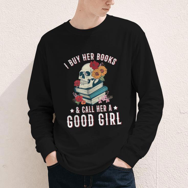I Buy Her Books Call Her A Good Girl Book Lover Skull Youth Long Sleeve Tee I Buy Her Books Call Her A Good Girl Book Lover Skull Youth Long Sleeve Tee