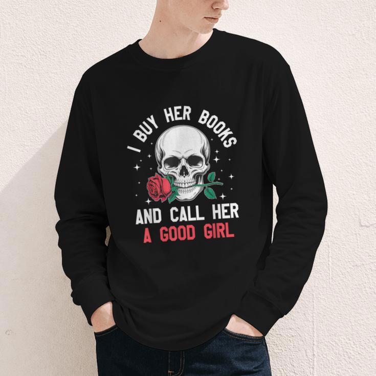 I Buy Her Books And Call Her A Good Girl Skull Rose Bookworm Youth Long Sleeve Tee