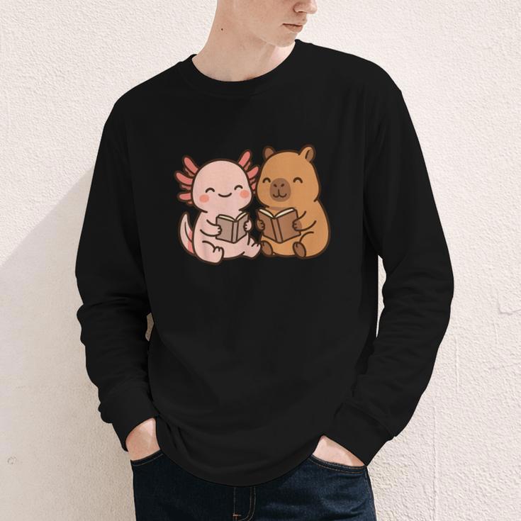 Capybara Axolotl Kawaii Kids Anime Book Lover Reading Youth Long Sleeve Tee Capybara Axolotl Kawaii Kids Anime Book Lover Reading Youth Long Sleeve Tee