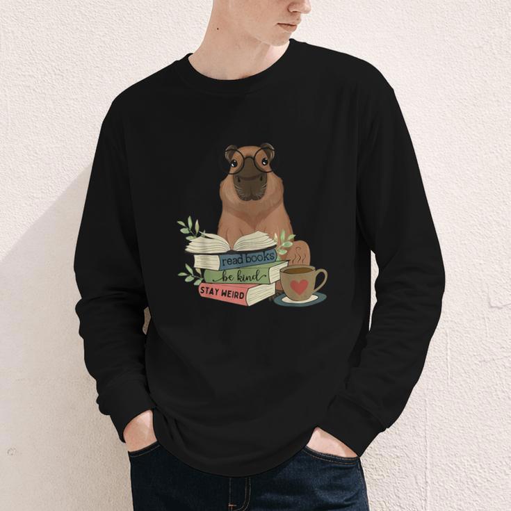 Capybara Glasses Reading Books Capybara Nerd Bookworm Youth Long Sleeve Tee