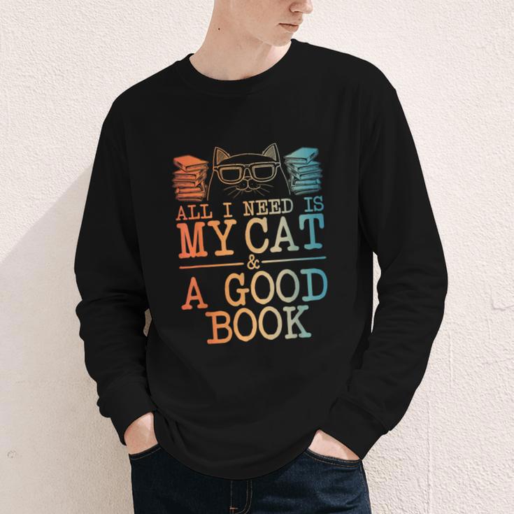 Cat & Book Art For Men Women Cat Librarian Novel Book Lover Youth Long Sleeve Tee