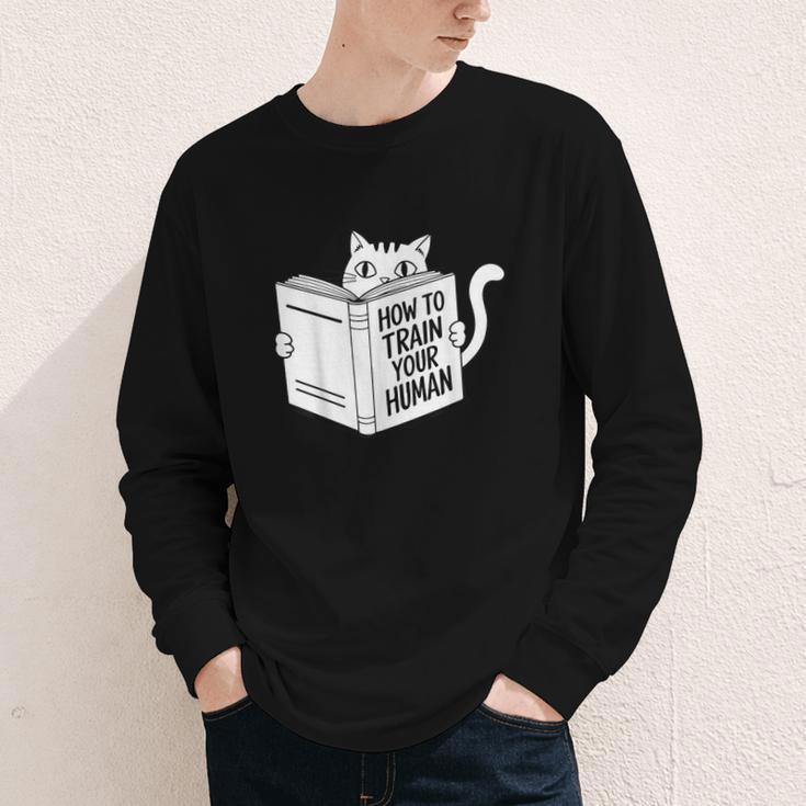 Cat Book Humor How To Train Your Human Youth Long Sleeve Tee