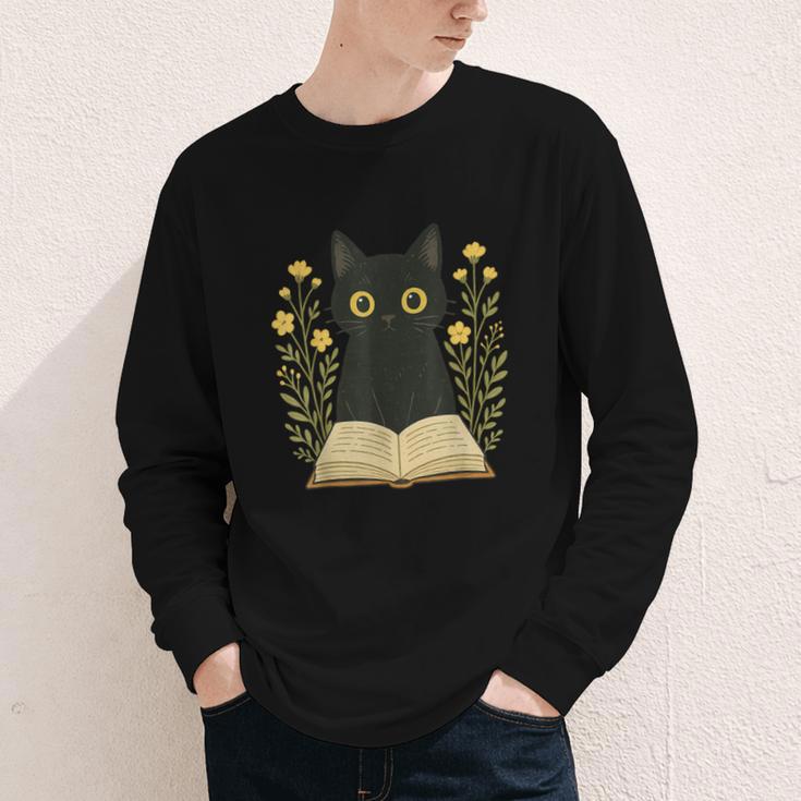 Cat Reading Book Flowers Youth Long Sleeve Tee