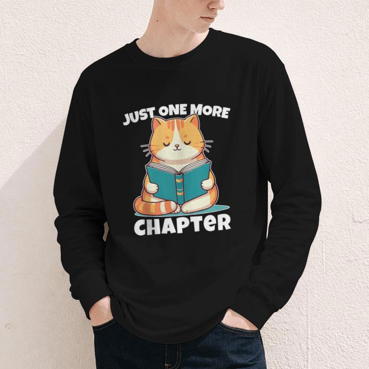 Cat Reading Books Bookworm Read One More Chapter Youth Long Sleeve Tee