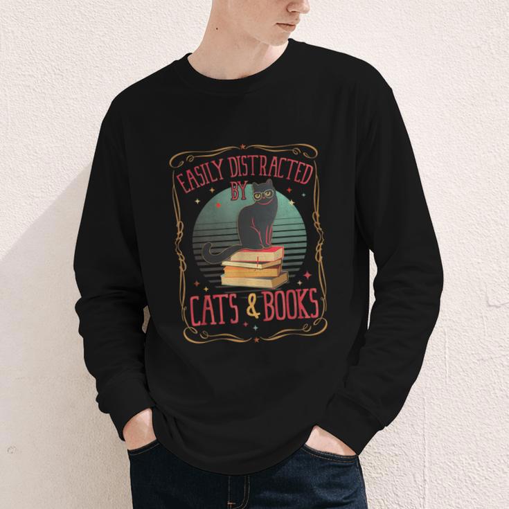 Cats And Books Lover Reading Literary Feline Humor Youth Long Sleeve Tee