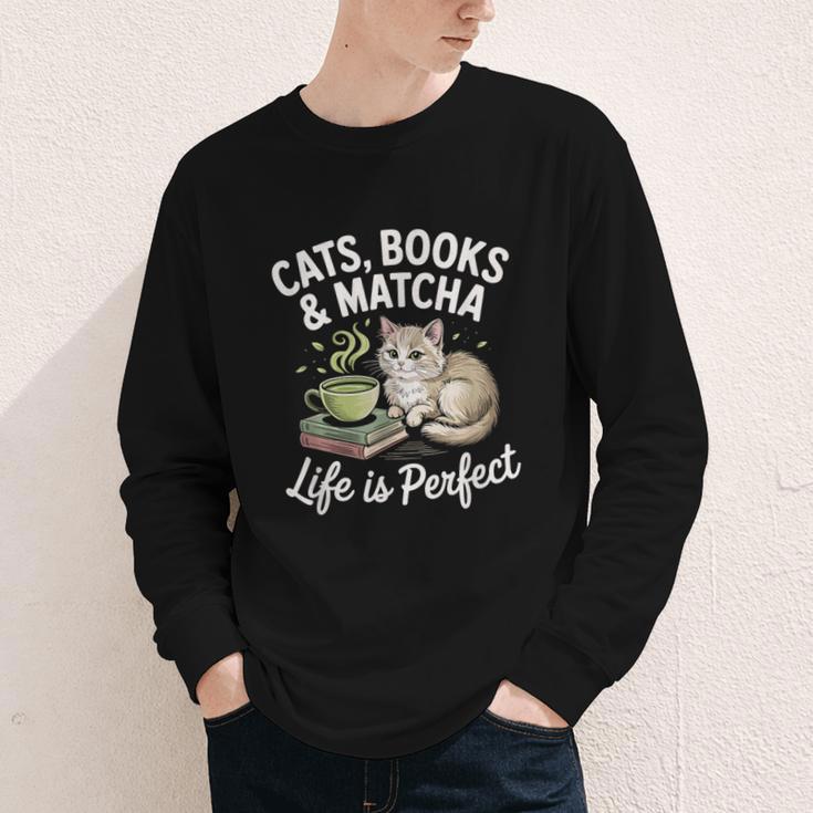 Cats Books And Matcha Life Is Perfect Green Tea Matcha Youth Long Sleeve Tee