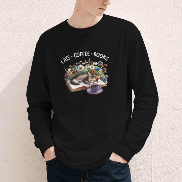 Cats Coffee Books Youth Long Sleeve Tee