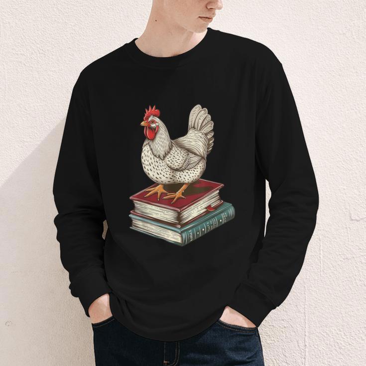 Chicken Books Back To School First Day Of School Boys Girls Youth Long Sleeve Tee