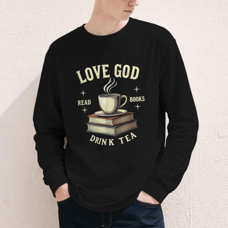 Christian Bookworm Love God Read Books Drink Tea Youth Long Sleeve Tee