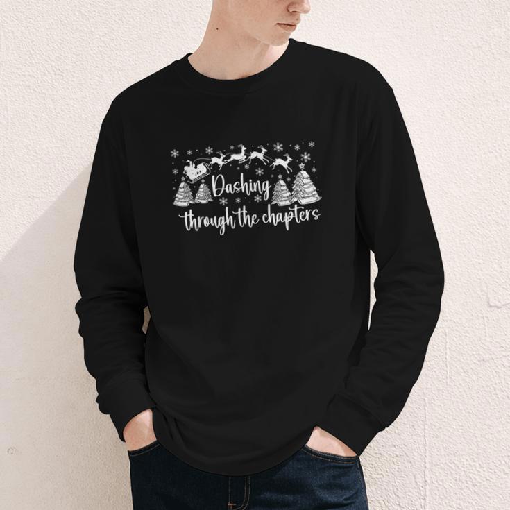 Christmas Book Lover Santa Dashing Through One More Chapter Youth Long Sleeve Tee