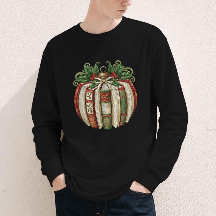 Christmas Book Ornament Bookworm Book Lover Men Women Youth Long Sleeve Tee