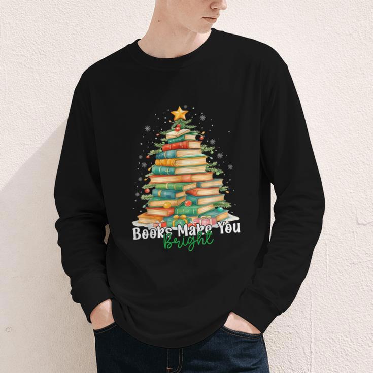 Christmas Books Make You Bright Librarian Teacher Book Lover Youth Long Sleeve Tee