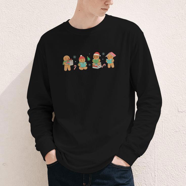Christmas Library Gingerbread Man Books Lover Bookish Youth Long Sleeve Tee