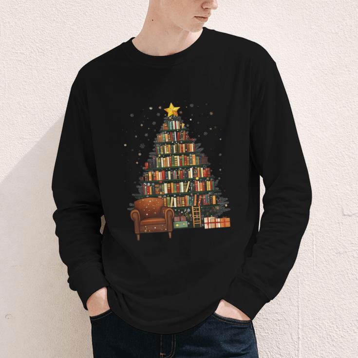 Christmas Tree Bookshelf Book Lover Library Youth Long Sleeve Tee