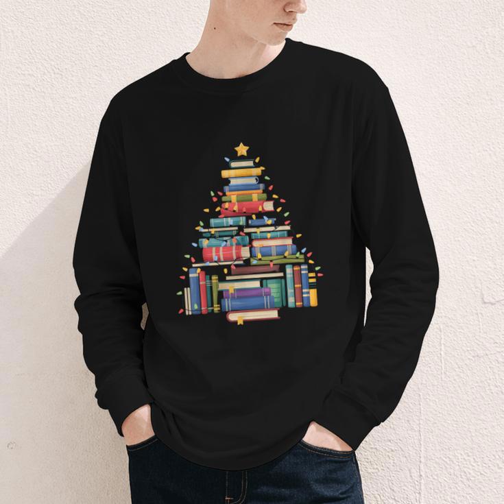 Christmas Tree Made Of Books Librarian Reader Holiday Youth Long Sleeve Tee