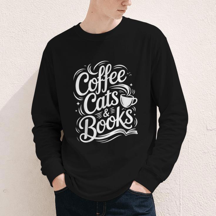 Coffee Cats & Books Reading Book Lover Reader Youth Long Sleeve Tee